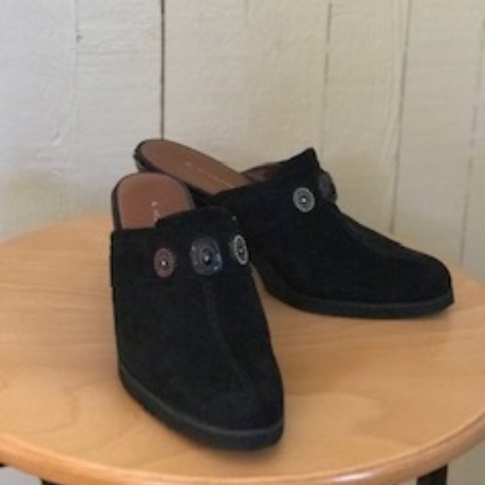 A. Marinelli Black Suede slip on heels Size 8.5